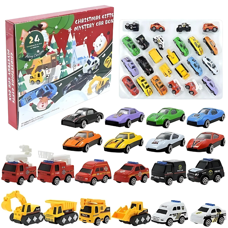 Festive Toy Car Advent Calendar - 24 Mini Vehicles for Kids