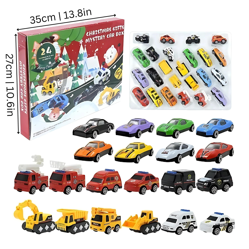 Festive Toy Car Advent Calendar - 24 Mini Vehicles for Kids