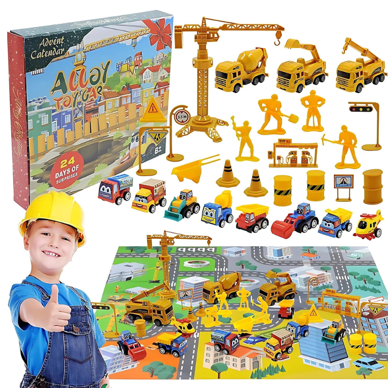 Festive Toy Car Advent Calendar - 24 Mini Vehicles for Kids