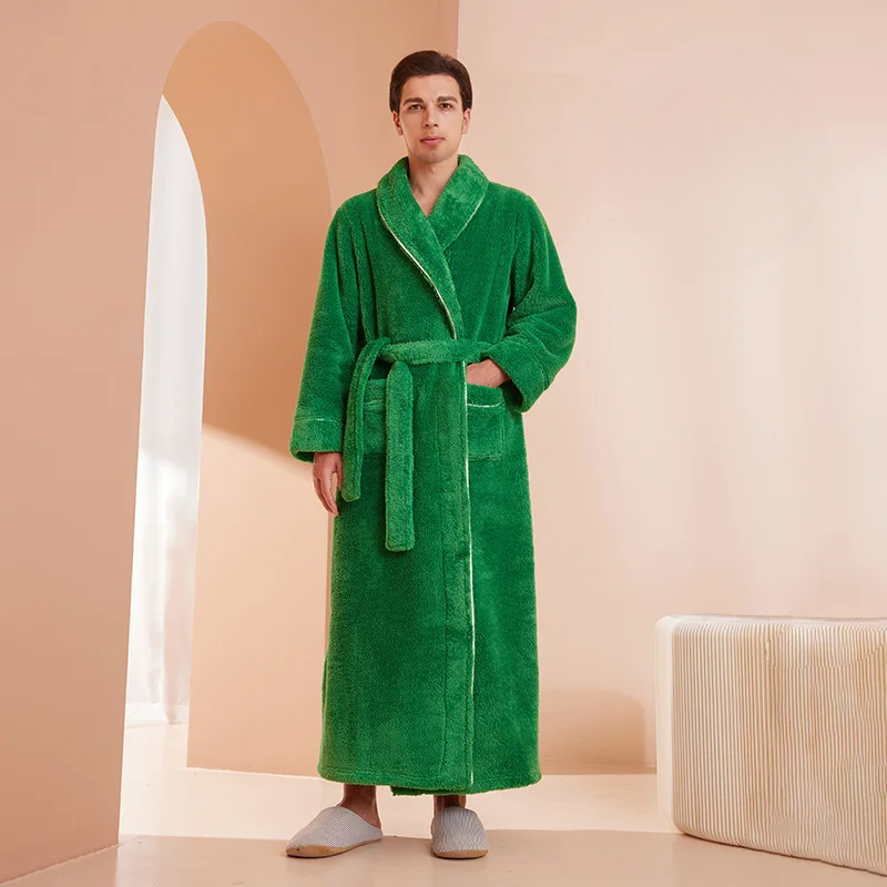 Flannel Winter Bathrobe for Men - Adjustable Sash Dressing Gown