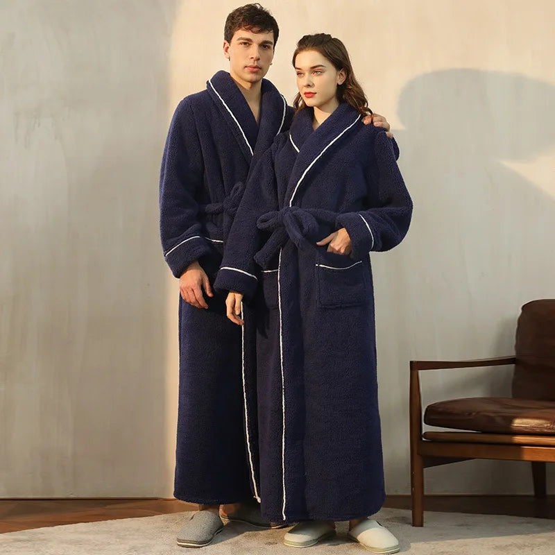 Flannel Winter Bathrobe for Men - Adjustable Sash Dressing Gown