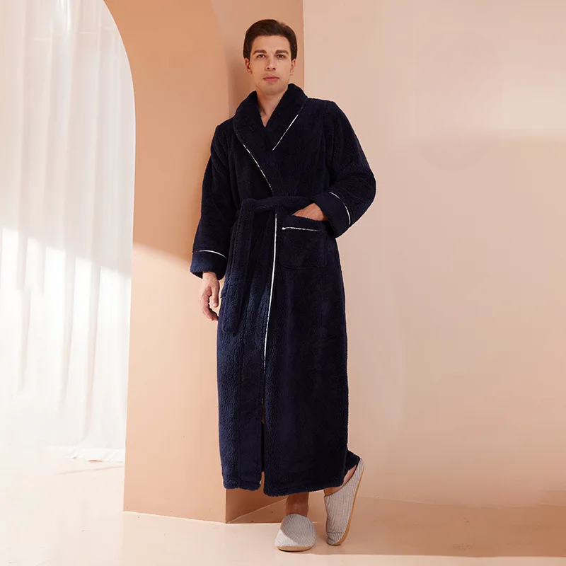 Flannel Winter Bathrobe for Men - Adjustable Sash Dressing Gown