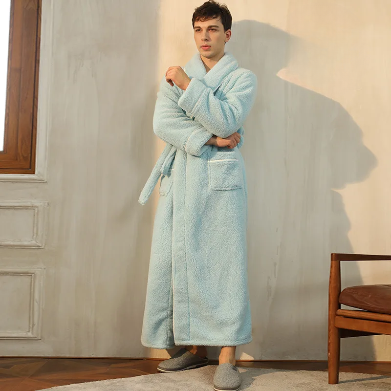 Flannel Winter Bathrobe for Men - Adjustable Sash Dressing Gown