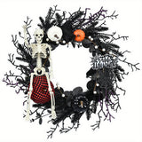 Gothic Halloween Wreath - Spooky Skeleton & Pumpkin Decor
