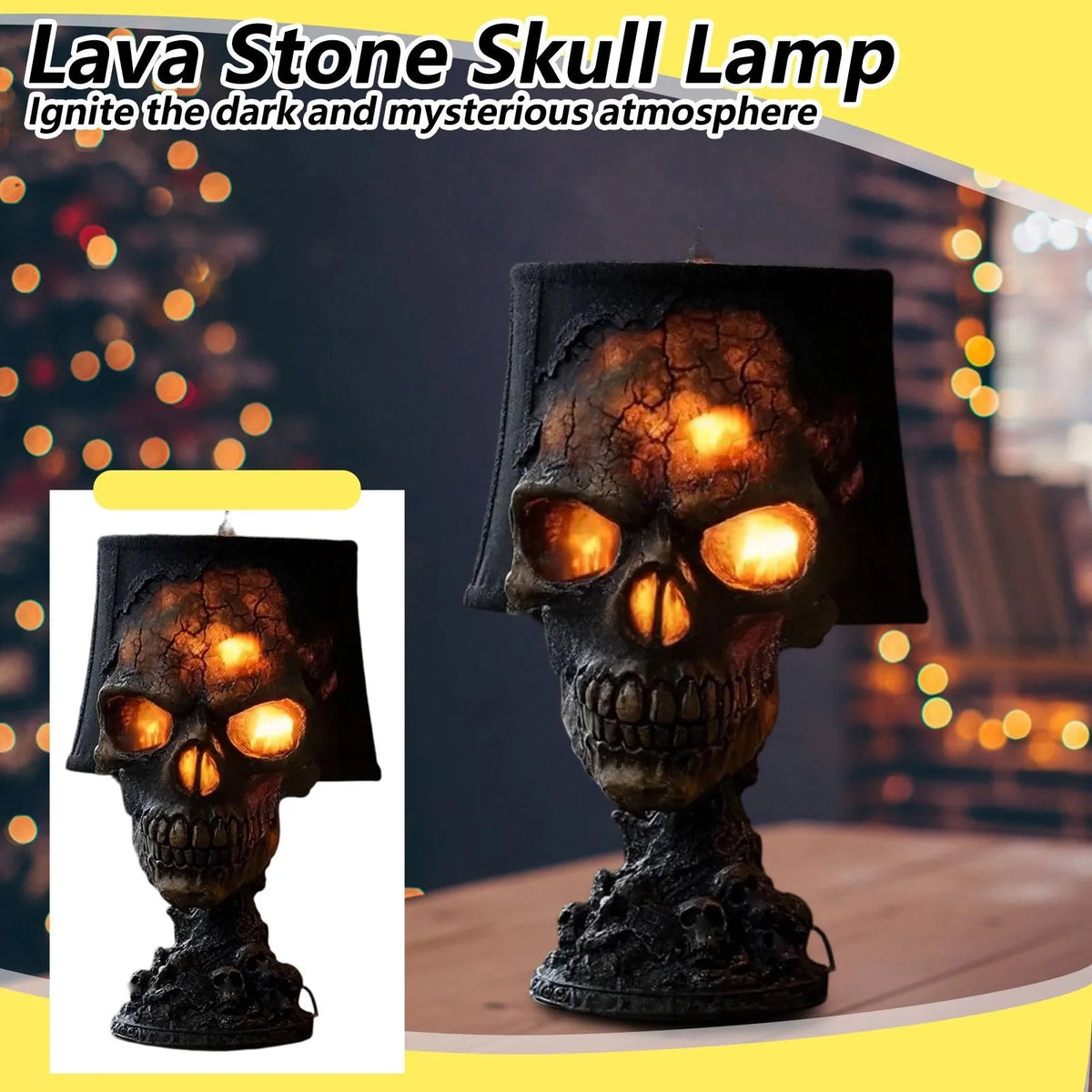 Gothic SkullFire Table Lamp - LED Ambient Light for Halloween Decor