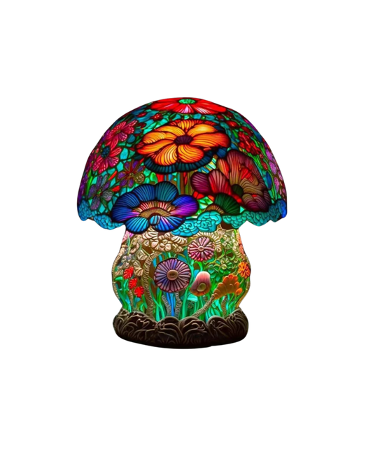 Handcrafted Resin Lamp - Vibrant Floral & Mushroom Design