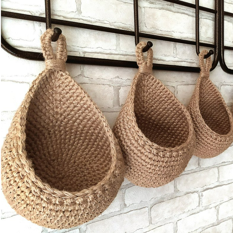 Handwoven Jute Hanging Wall Baskets for Kitchen Storage