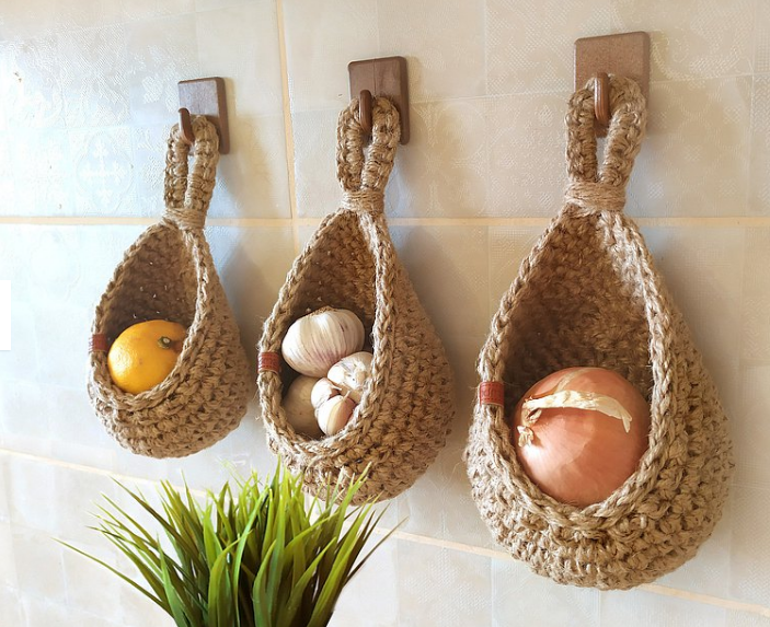 Handwoven Jute Hanging Wall Baskets for Kitchen Storage