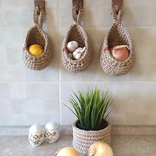 Handwoven Jute Hanging Wall Baskets for Kitchen Storage