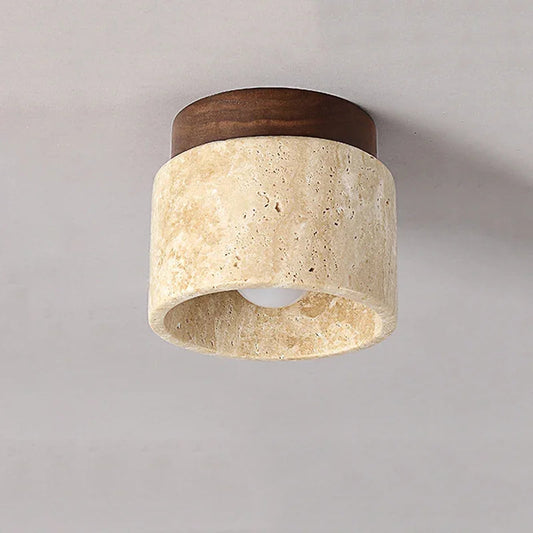 Japandi Ceiling Light - Natural Travertine Flush Mount Fixture