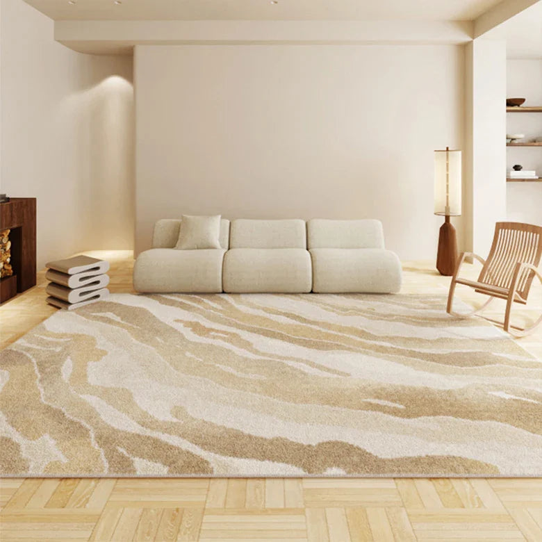 Japanese Marbled Beige Non-Slip Area Rug for Living Rooms