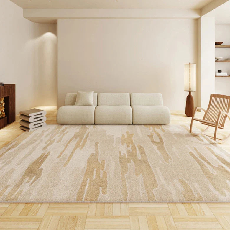 Japanese Marbled Beige Non-Slip Area Rug for Living Rooms