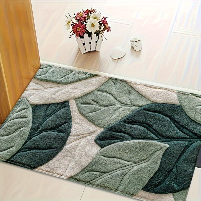 Leaf Pattern Microfiber Bath Mat - Soft, Absorbent & Non-Slip