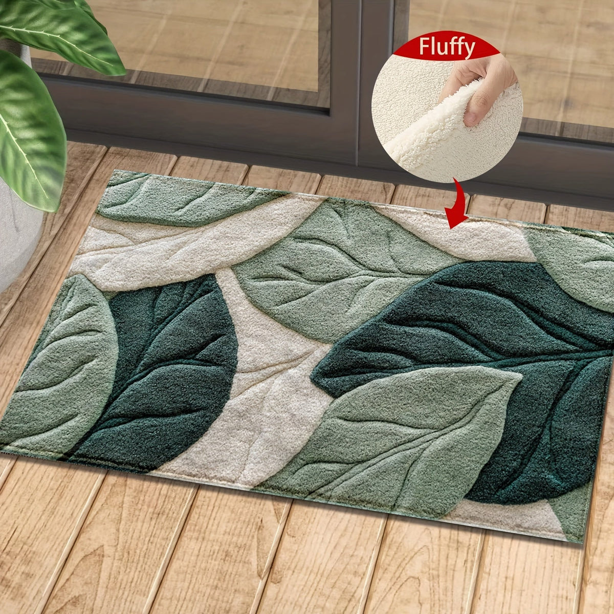 Leaf Pattern Microfiber Bath Mat - Soft, Absorbent & Non-Slip