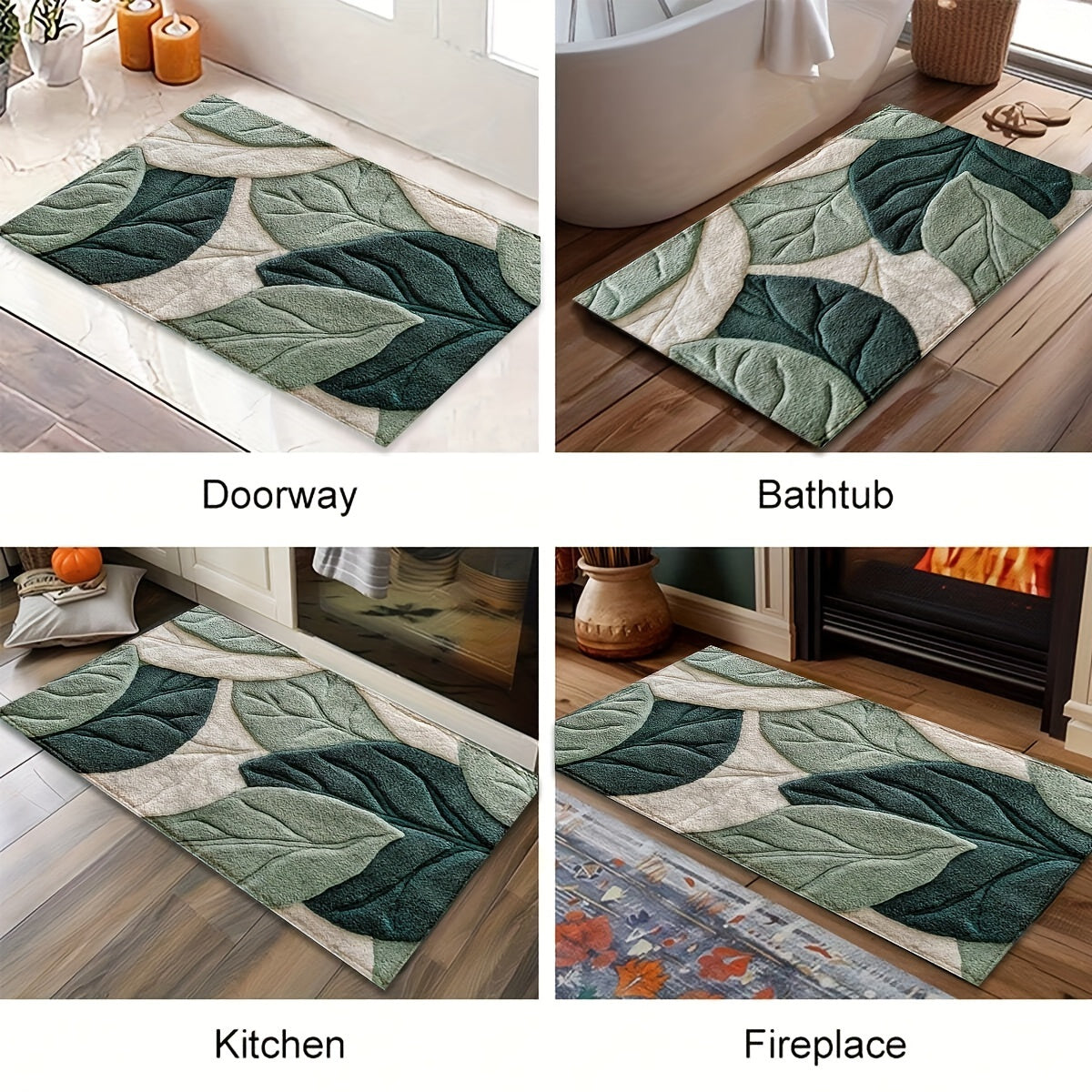 Leaf Pattern Microfiber Bath Mat - Soft, Absorbent & Non-Slip