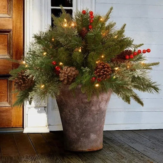 Lifelike Pre-Lit Artificial Christmas Tree Urn Filler with 35 LED Lights