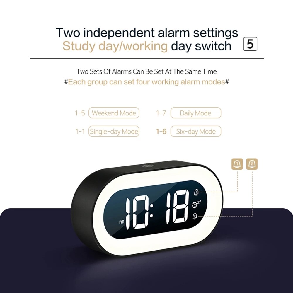 Lumina Digital Alarm Clock with Wake Up Light & Soothing Sounds