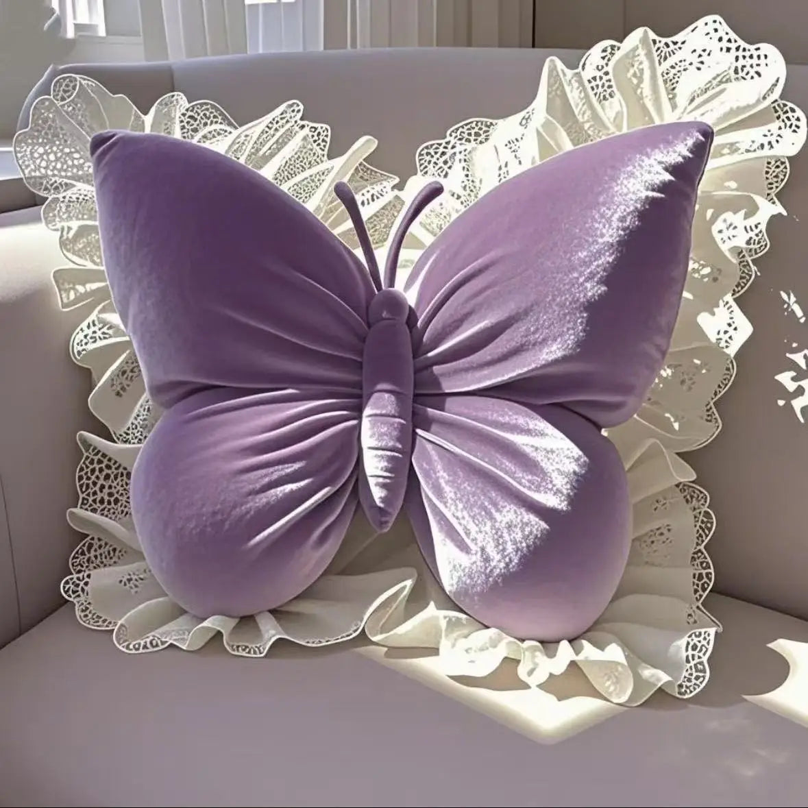 Luna Plush Decorative Pillow - Soft Velvet Butterfly Throw Pillow for Couch
