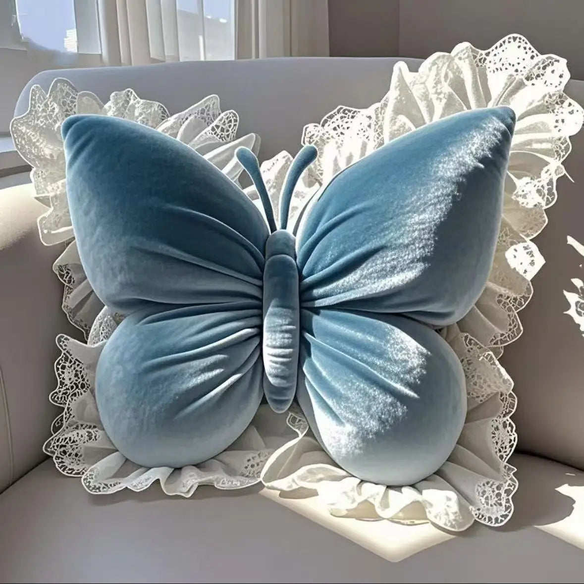 Luna Plush Decorative Pillow - Soft Velvet Butterfly Throw Pillow for Couch