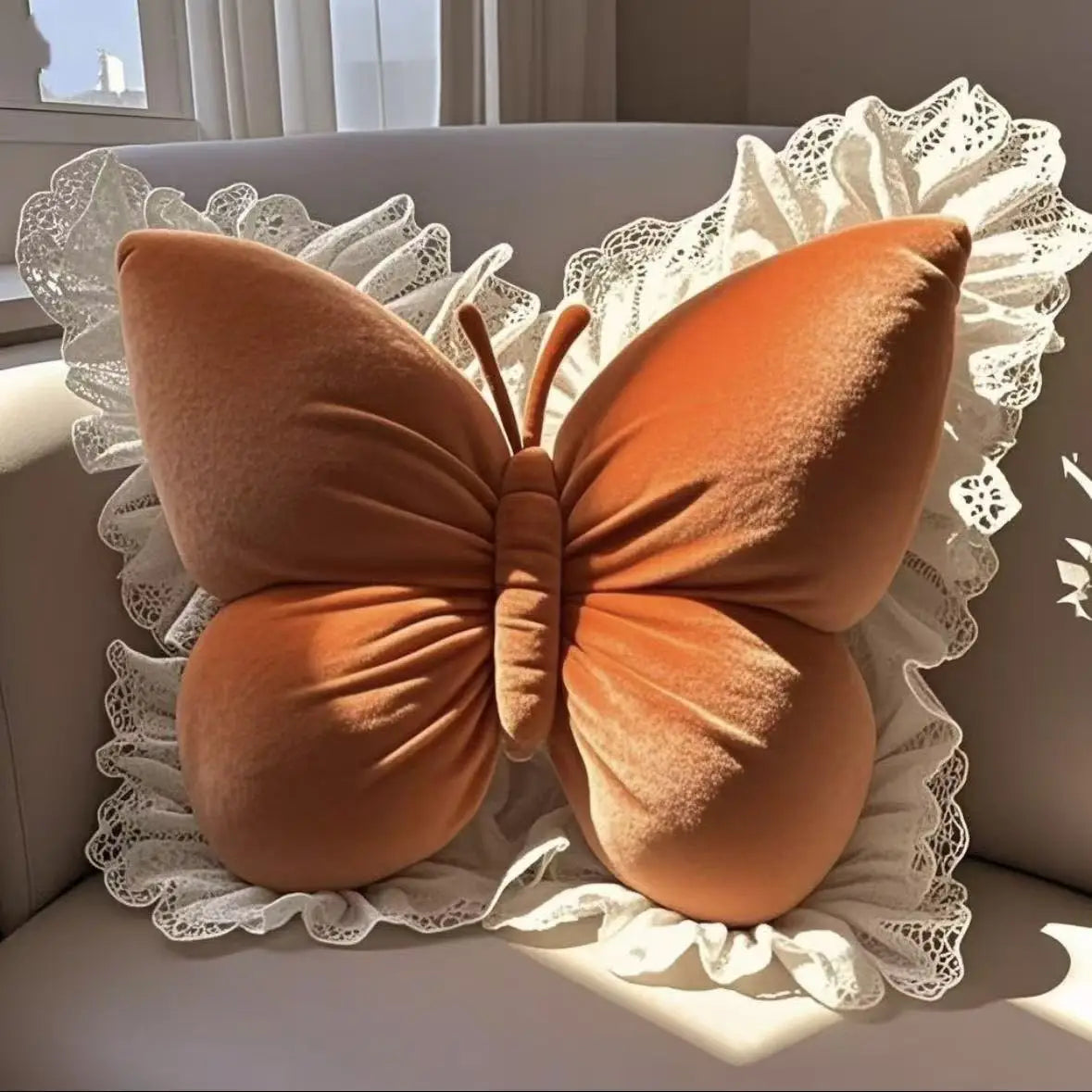 Luna Plush Decorative Pillow - Soft Velvet Butterfly Throw Pillow for Couch