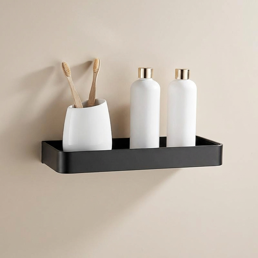 Matte Black Aluminum Bathroom Shelf - Wall Mounted Storage Solution