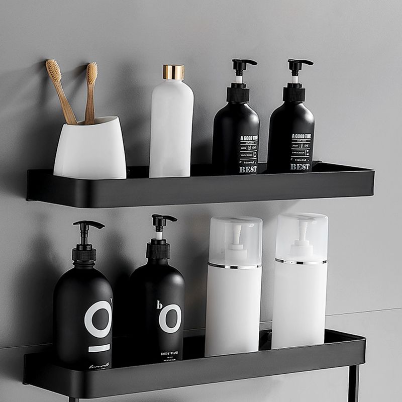 Matte Black Aluminum Bathroom Shelf - Wall Mounted Storage Solution