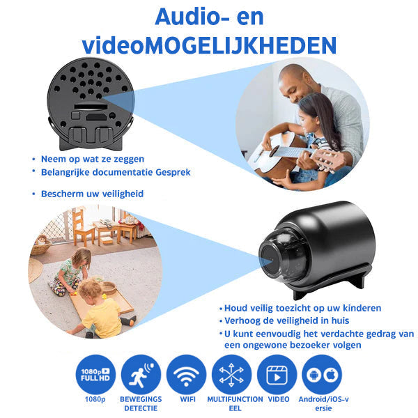 Minieye - Compact Wireless Security Camera with Night Vision and 1080p HD Video