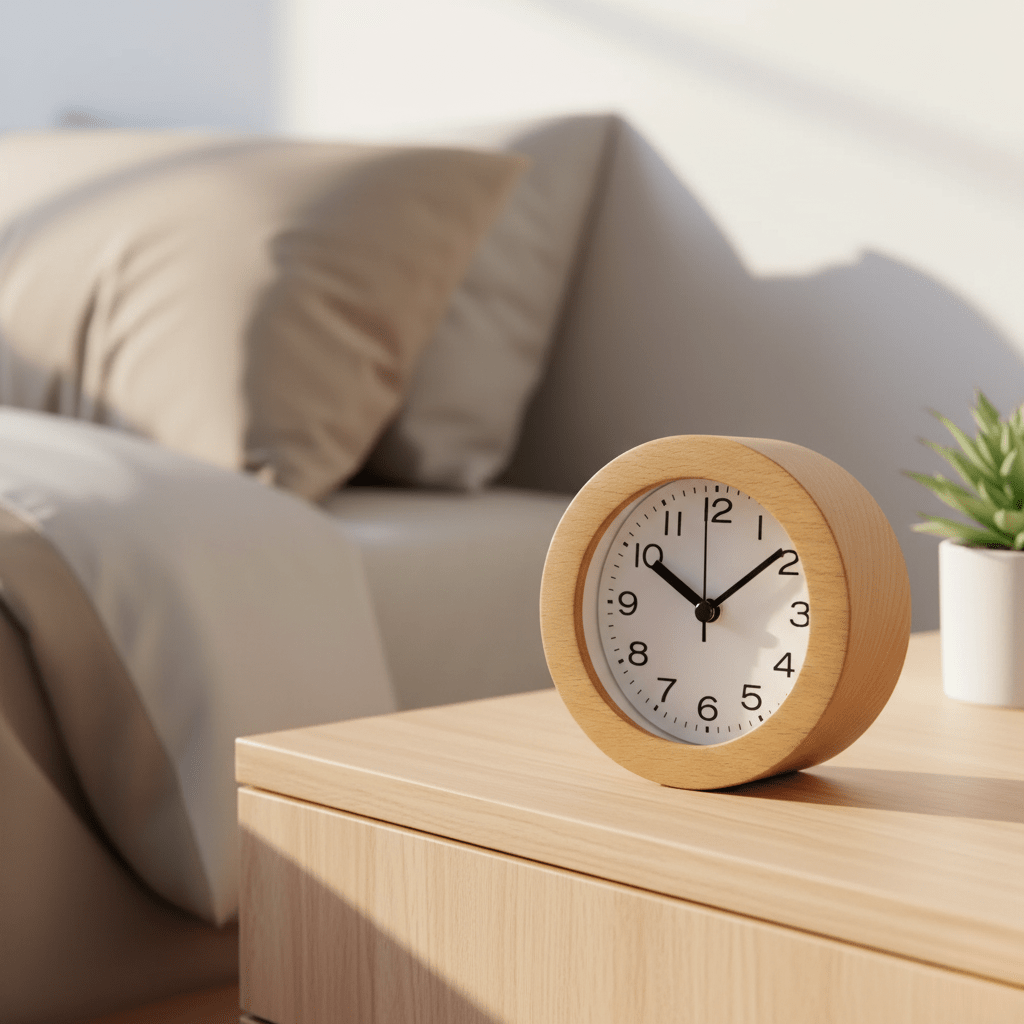 Minimalist Beech Wood Analog Alarm Clock with Alarm Function