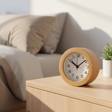Minimalist Beech Wood Analog Alarm Clock with Alarm Function