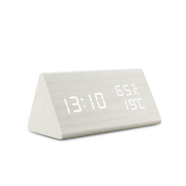 Modern LED Alarm Clock - Digital Wood Design with Voice Control & Adjustable Brightness