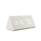 Modern LED Alarm Clock - Digital Wood Design with Voice Control & Adjustable Brightness