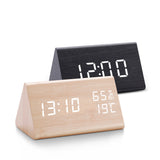 Modern LED Alarm Clock - Digital Wood Design with Voice Control & Adjustable Brightness