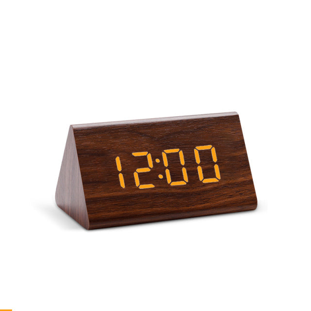 Modern LED Alarm Clock - Digital Wood Design with Voice Control & Adjustable Brightness