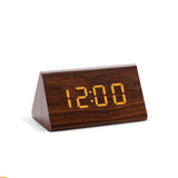 Modern LED Alarm Clock - Digital Wood Design with Voice Control & Adjustable Brightness