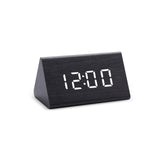 Modern LED Alarm Clock - Digital Wood Design with Voice Control & Adjustable Brightness