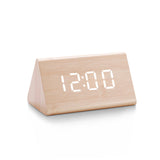 Modern LED Alarm Clock - Digital Wood Design with Voice Control & Adjustable Brightness