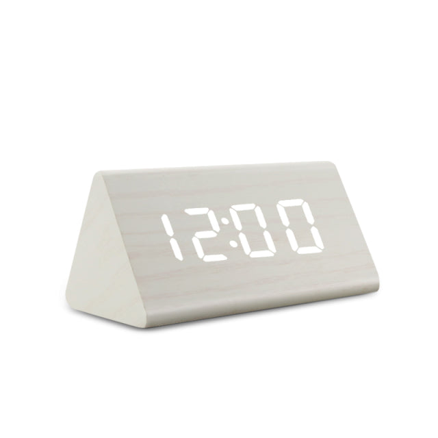 Modern LED Alarm Clock - Digital Wood Design with Voice Control & Adjustable Brightness