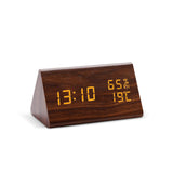 Modern LED Alarm Clock - Digital Wood Design with Voice Control & Adjustable Brightness