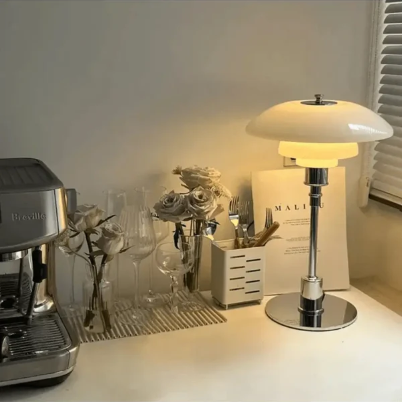 Modern Table Lamp - Minimalist Glass Shade & Warm Light for Bedside or Desk