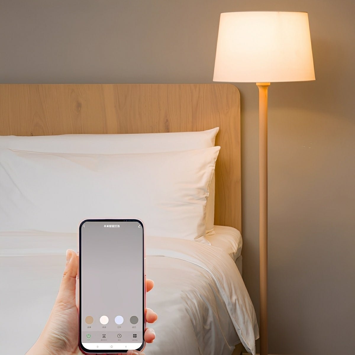 Natural Beech Wood LED Floor Lamp with Adjustable Brightness