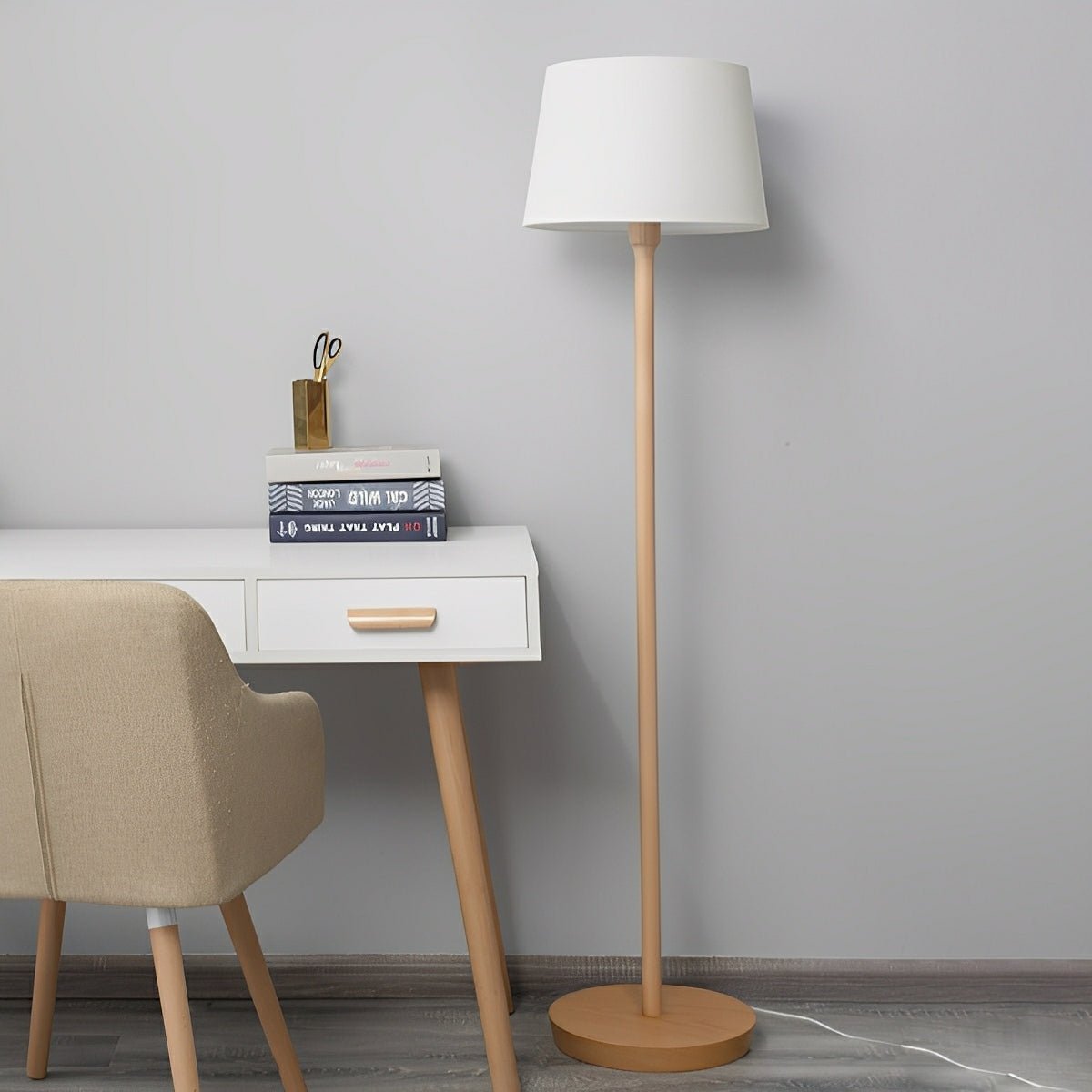 Natural Beech Wood LED Floor Lamp with Adjustable Brightness