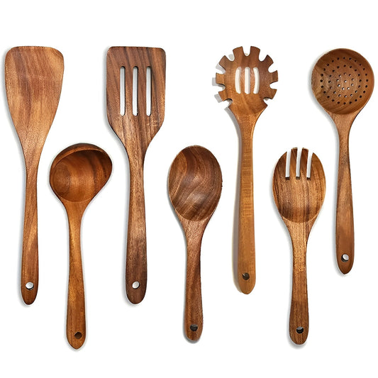 Natural Wood - 7-Piece Kitchen Utensil Set for Cooking