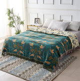 Nordic Elegance - Reversible Cotton Throw Blanket with Bird Design