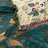 Nordic Elegance - Reversible Cotton Throw Blanket with Bird Design