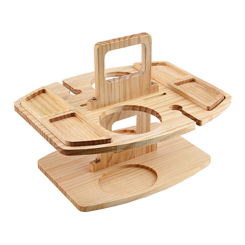 Oak Wood Picnic Wine Table for Bottle, Glasses and Snacks 2