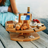 Oak Wood Picnic Wine Table for Bottle, Glasses and Snacks 3