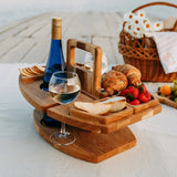 Oak Wood Picnic Wine Table for Bottle, Glasses and Snacks 7