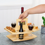 Oak Wood Picnic Wine Table for Bottle, Glasses and Snacks 9