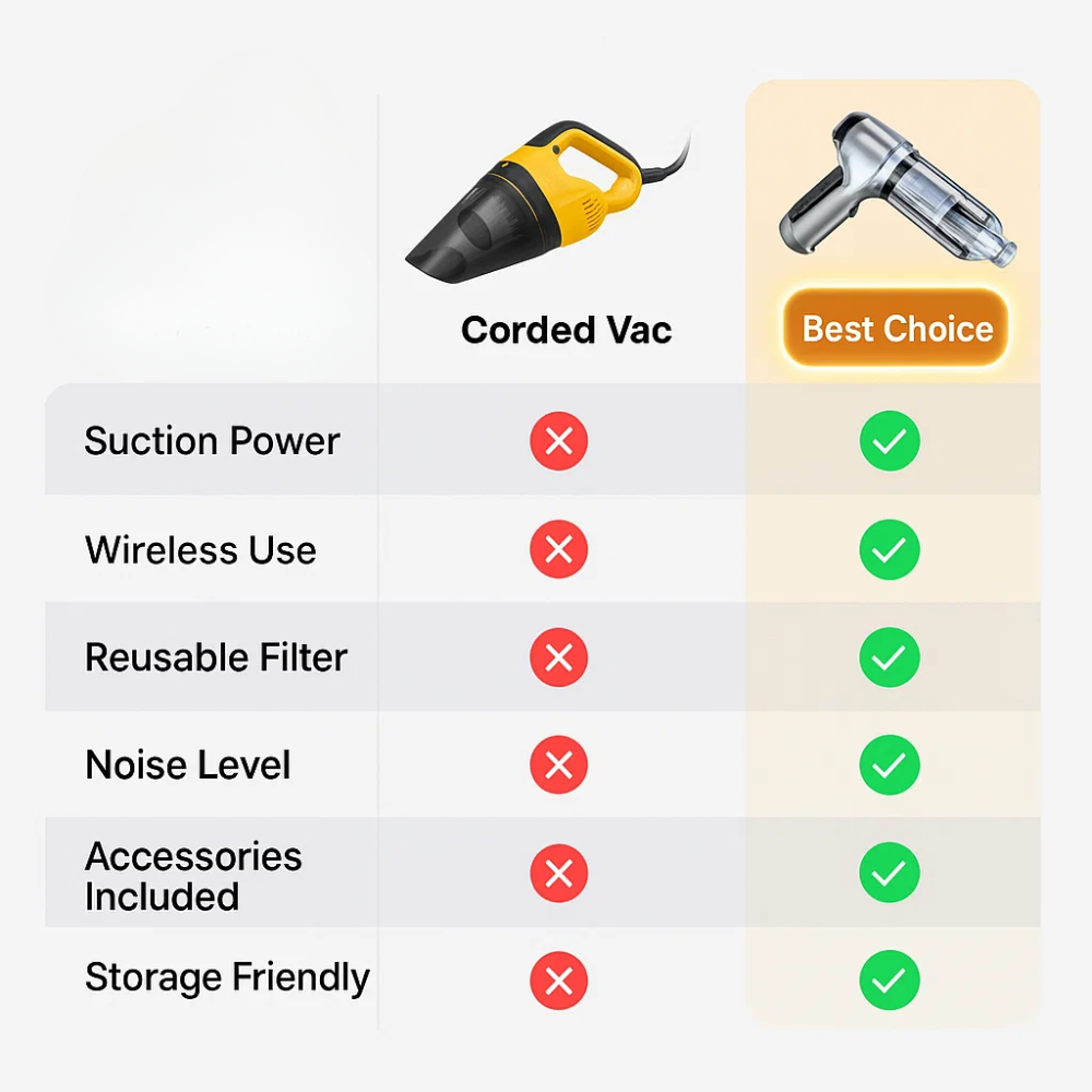Powerful Cordless Car Vacuum Cleaner with 6 Attachments