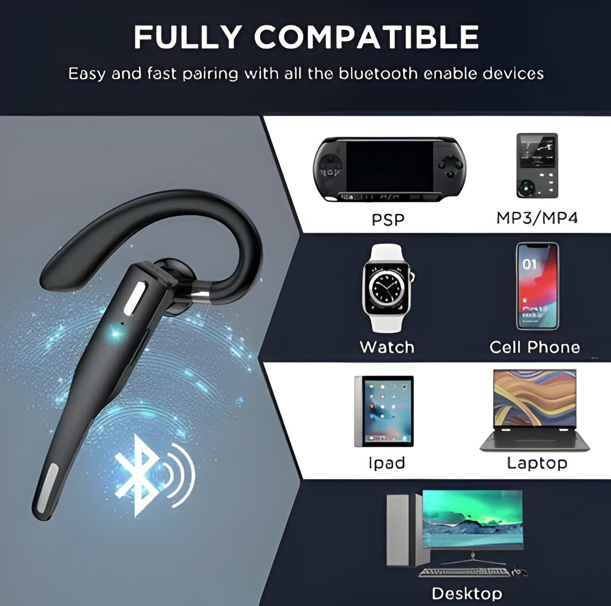 Premium Wireless Bluetooth Headset with Dual Microphone & Noise Cancellation
